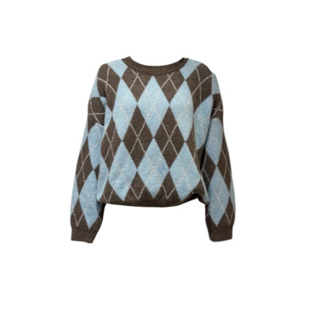 Trui met lichtblauw/bruine ruit