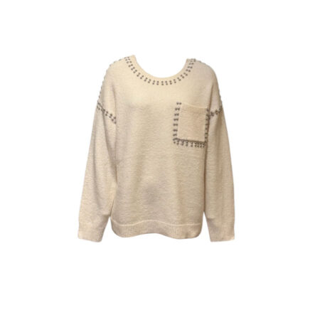 Oversized trui met studs ecru