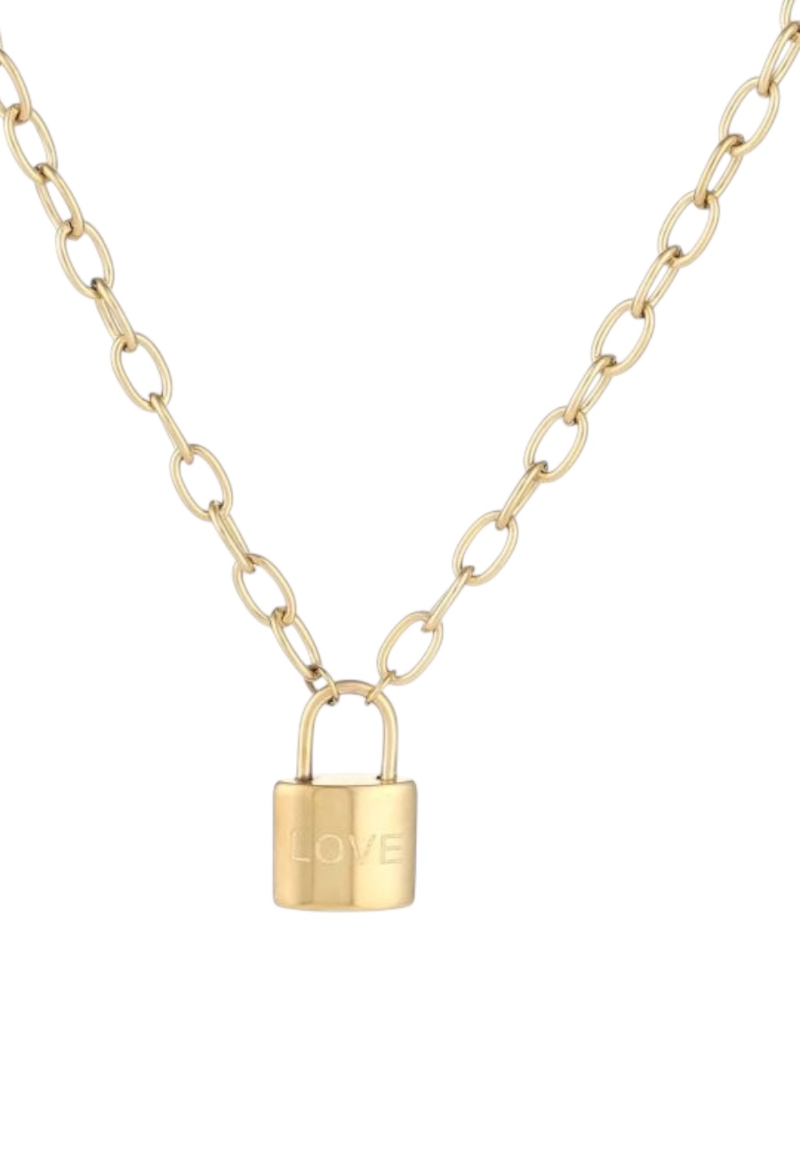 Korte goudkleurige ketting met slotje