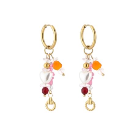 Goudkleurige oorbellen met kraaltjes