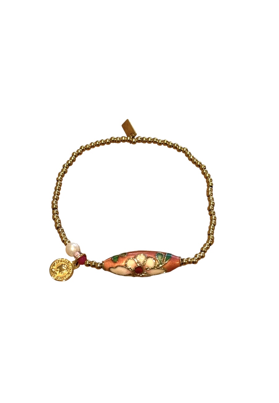 Goudkleurig elastisch armbandje met kraaltje