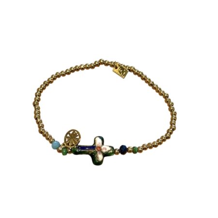 Goudkleurig elastisch armbandje met kraaltje