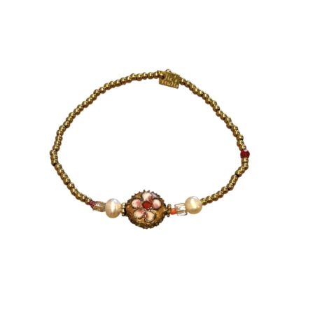 Goudkleurig elastisch armbandje met kraaltje