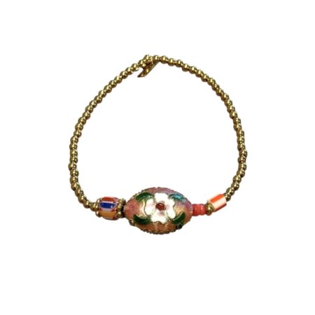 Goudkleurig elastisch armbandje met kraaltje