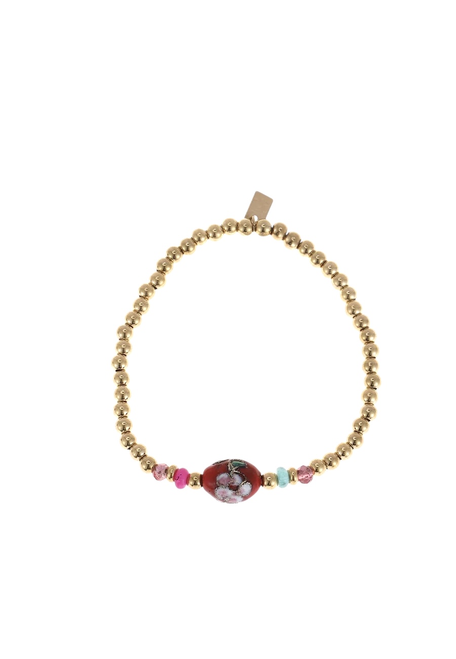 Goudkleurig elastisch armbandje met kraaltje