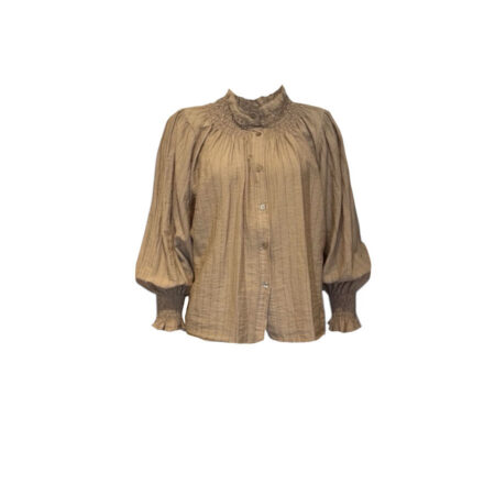 Camel blouse met fijn streepje