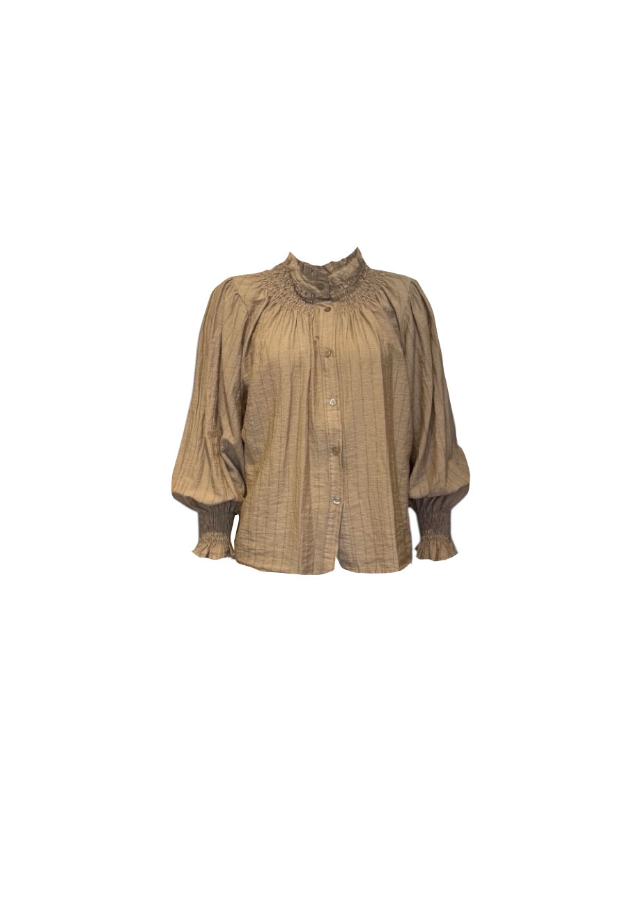 Camel blouse met fijn streepje
