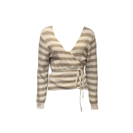Ecru met beige gestreept wikkel vestje