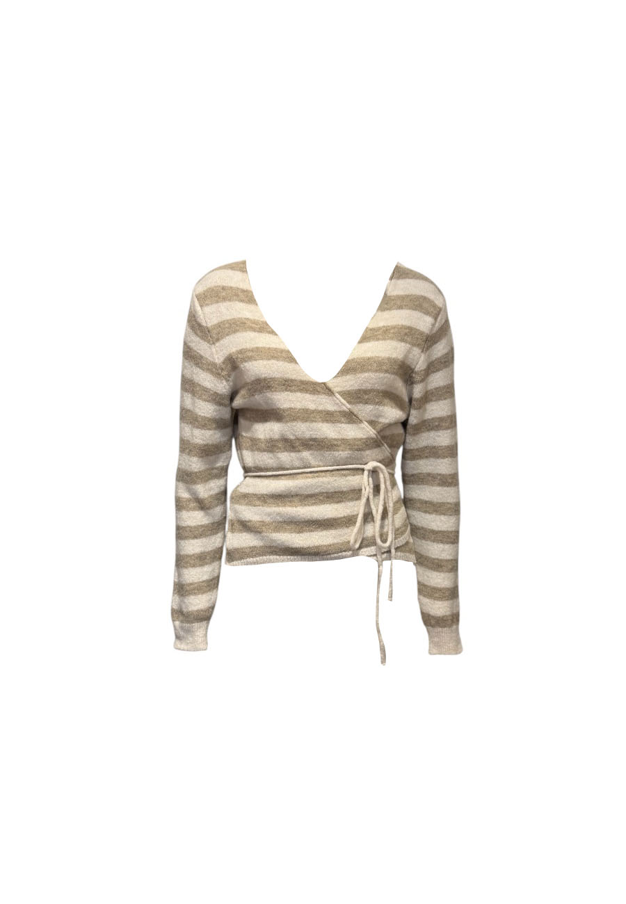 Ecru:beige gestreept wikkelvestje