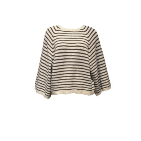 Ecru/bruin gestreepte basic trui