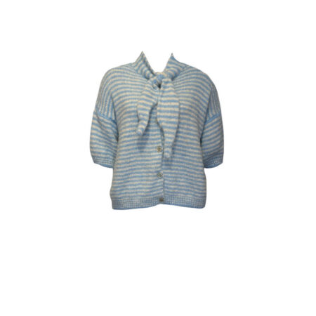 Lichtblauw/ecru vestje korte mouwen