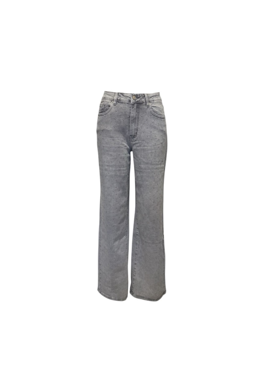 Licht Grijze Wide Leg Jeans met studs