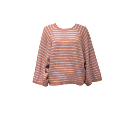 Peach/lichtblauw gestreepte basic trui