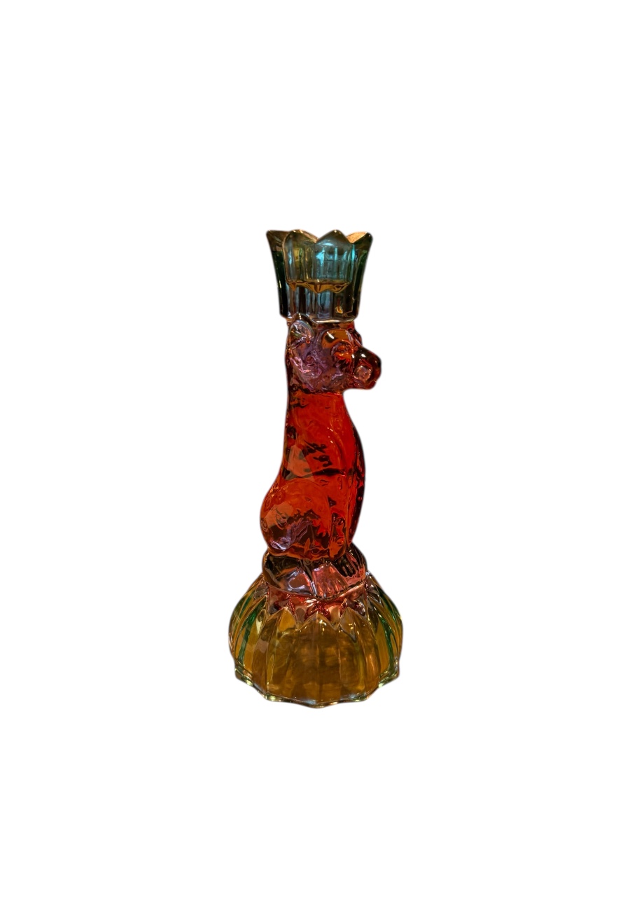 Glazen leopard kandelaar