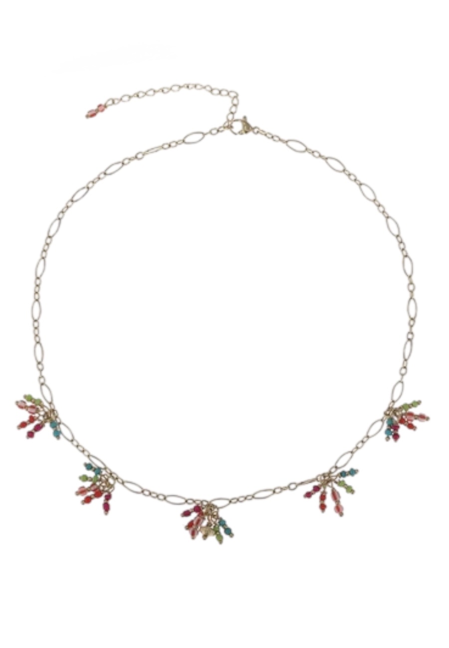 Korte goudkleurige ketting met vrolijke kraaltjes