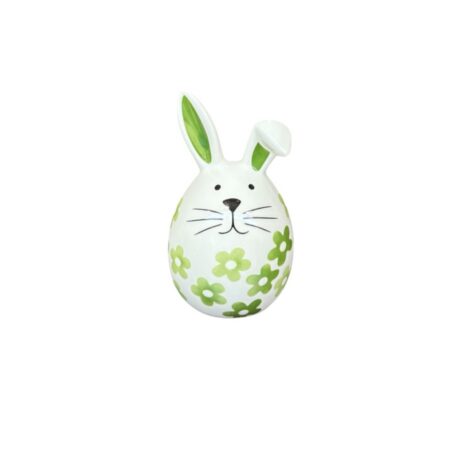 Sier aardewerk paashaasje met groene bloemetjes