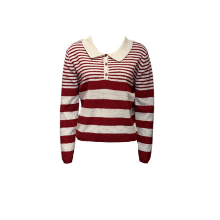 Rood/ecru gestreepte trui met kraag