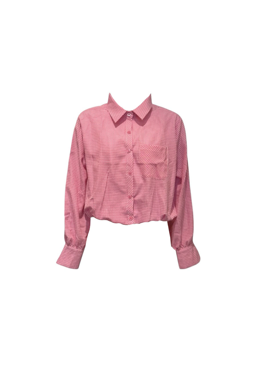 Roze/wit ruiten cropped blouse