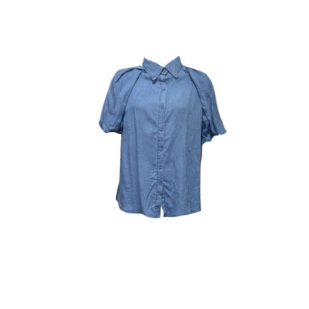 Tencel jeans blouse met pofmouwtjes