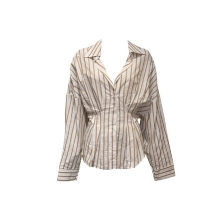 Zandkleur gestreepte getailleerde blouse
