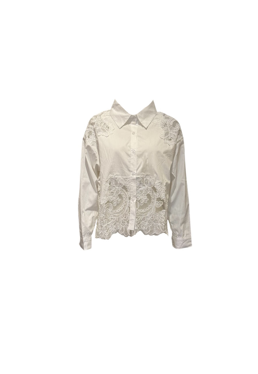 Witte poplin blouse met kant