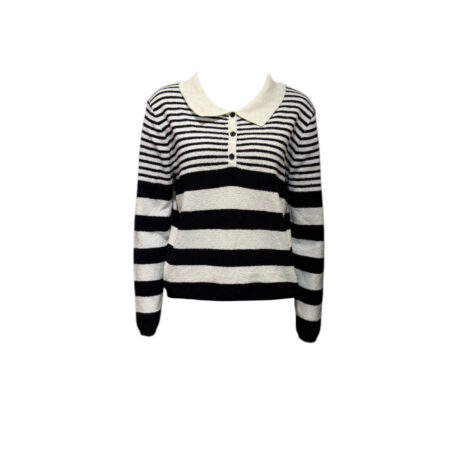 Zwart/ecru gestreepte trui met kraag