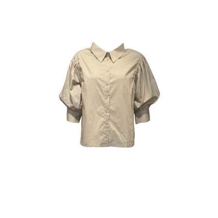 Beige blouse met pofmouwen