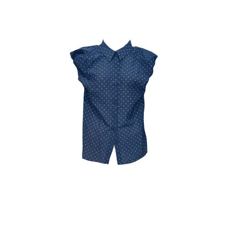 Blauw mouwloos bloesje met klein wit stipje