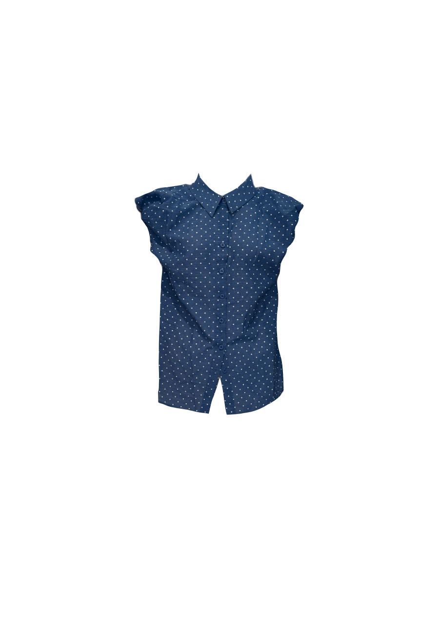 Blauw mouwloos bloesje met klein wit stipje