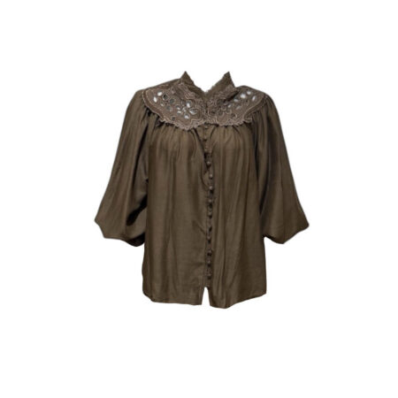 Bruine blouse met ton sur ton broderie