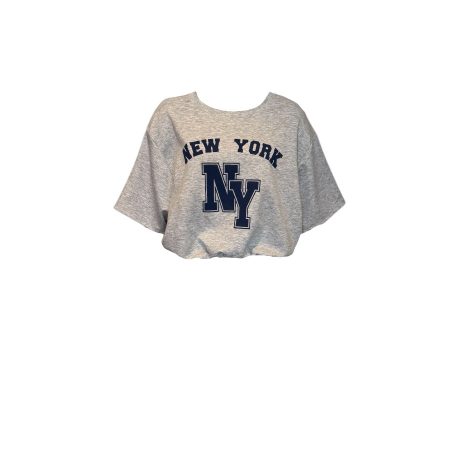 Grijs mêlee cropped sweater korte mouw en opdruk