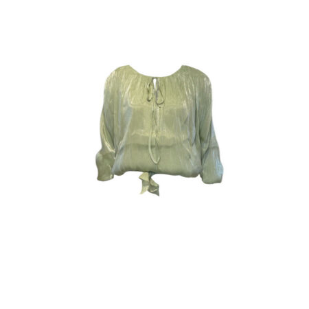 Glinsterende olijfgroene top met strikdetail