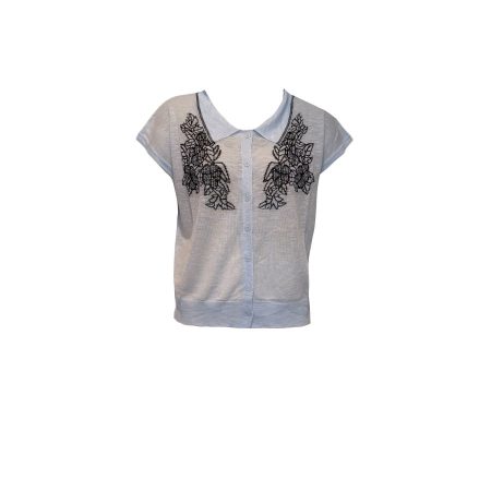 Lichtblauw linnen look vestje met borduursels