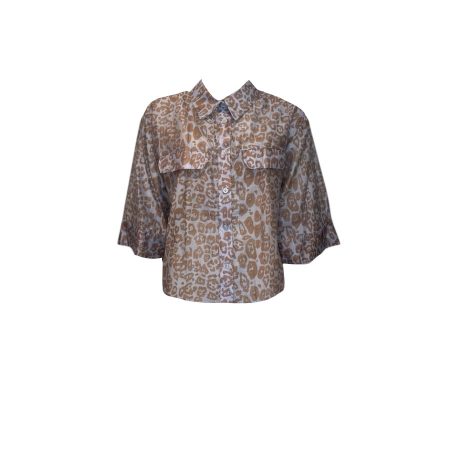 Lichtblauw/bruin voile blouse