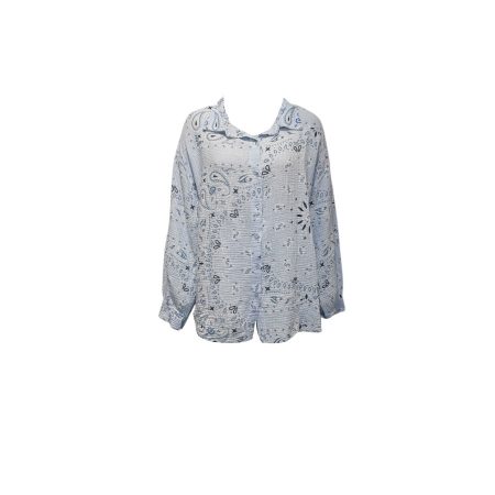Lichtblauwe oversized blouse wafelstof met paisley print