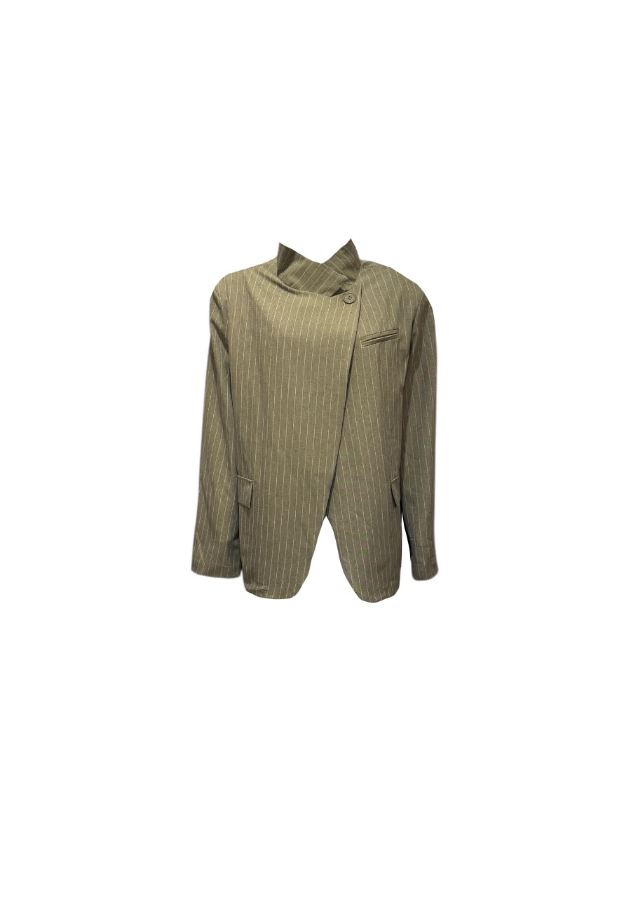 Olijfgroene blazer met krijtstreep