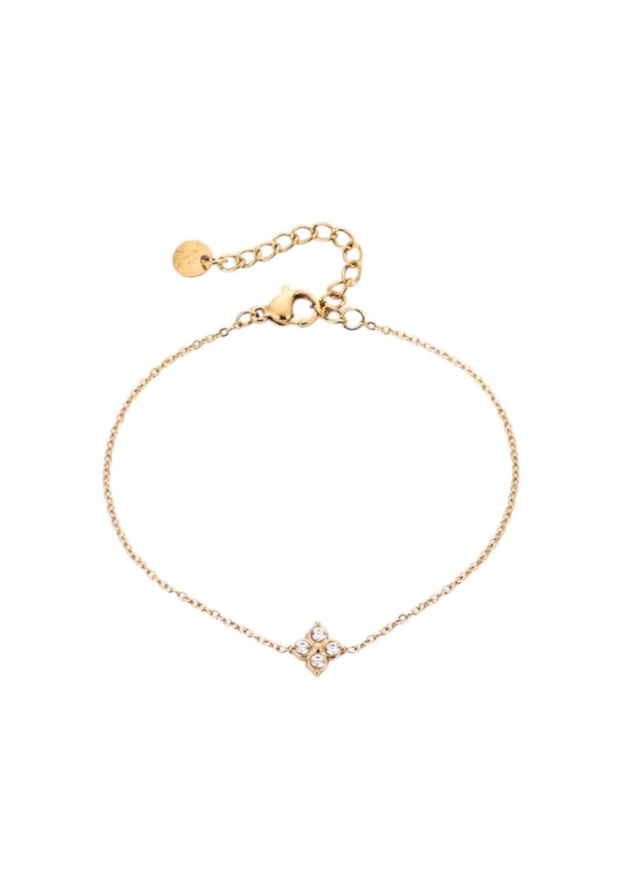 Goudkleurig armbandje met zirkonia bloemetje wit
