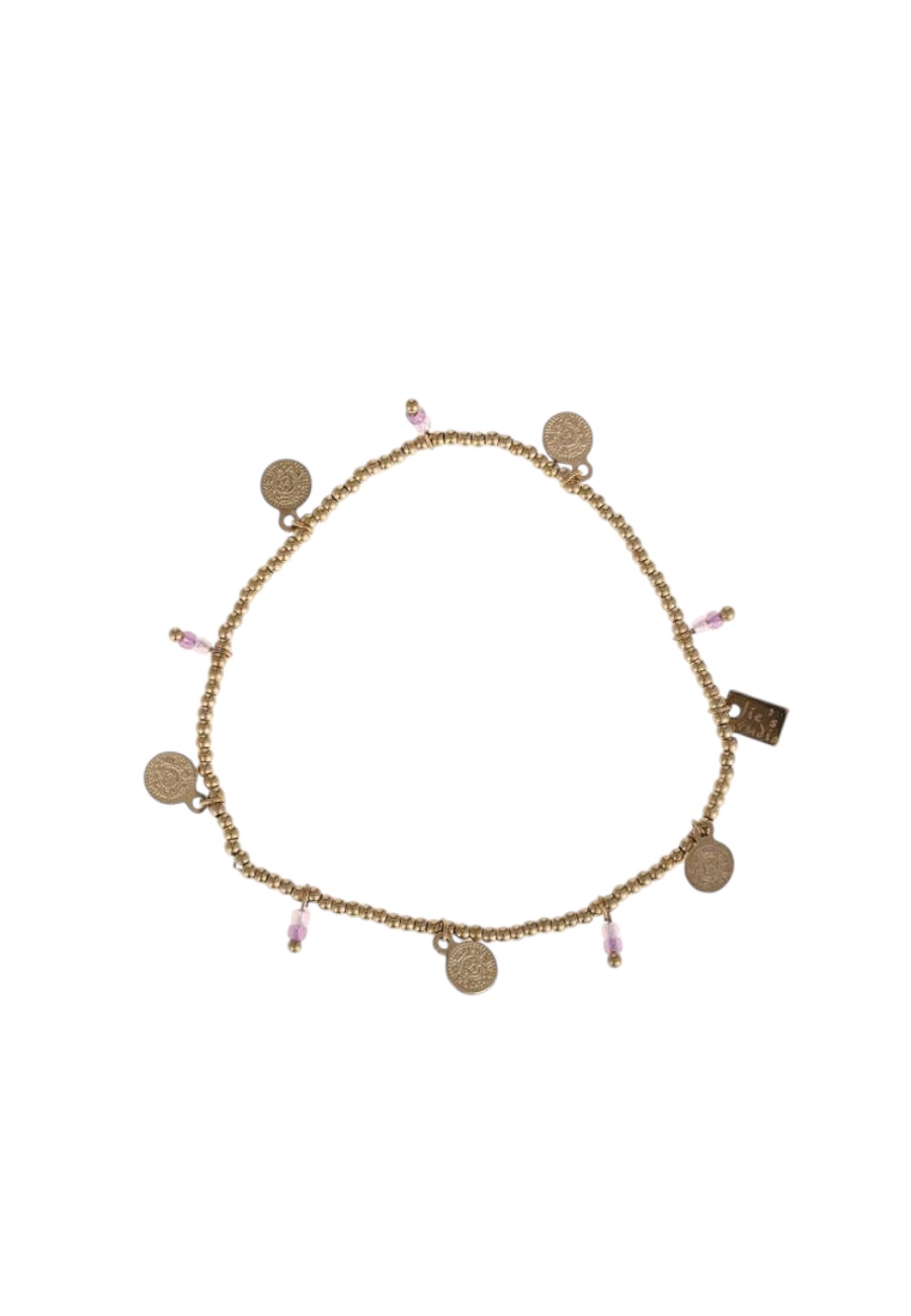 Goudkleurig elastisch armbandje met bedeltjes