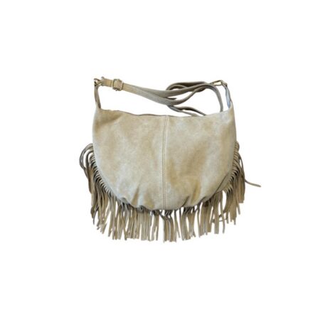 Beige suède tas met franjes