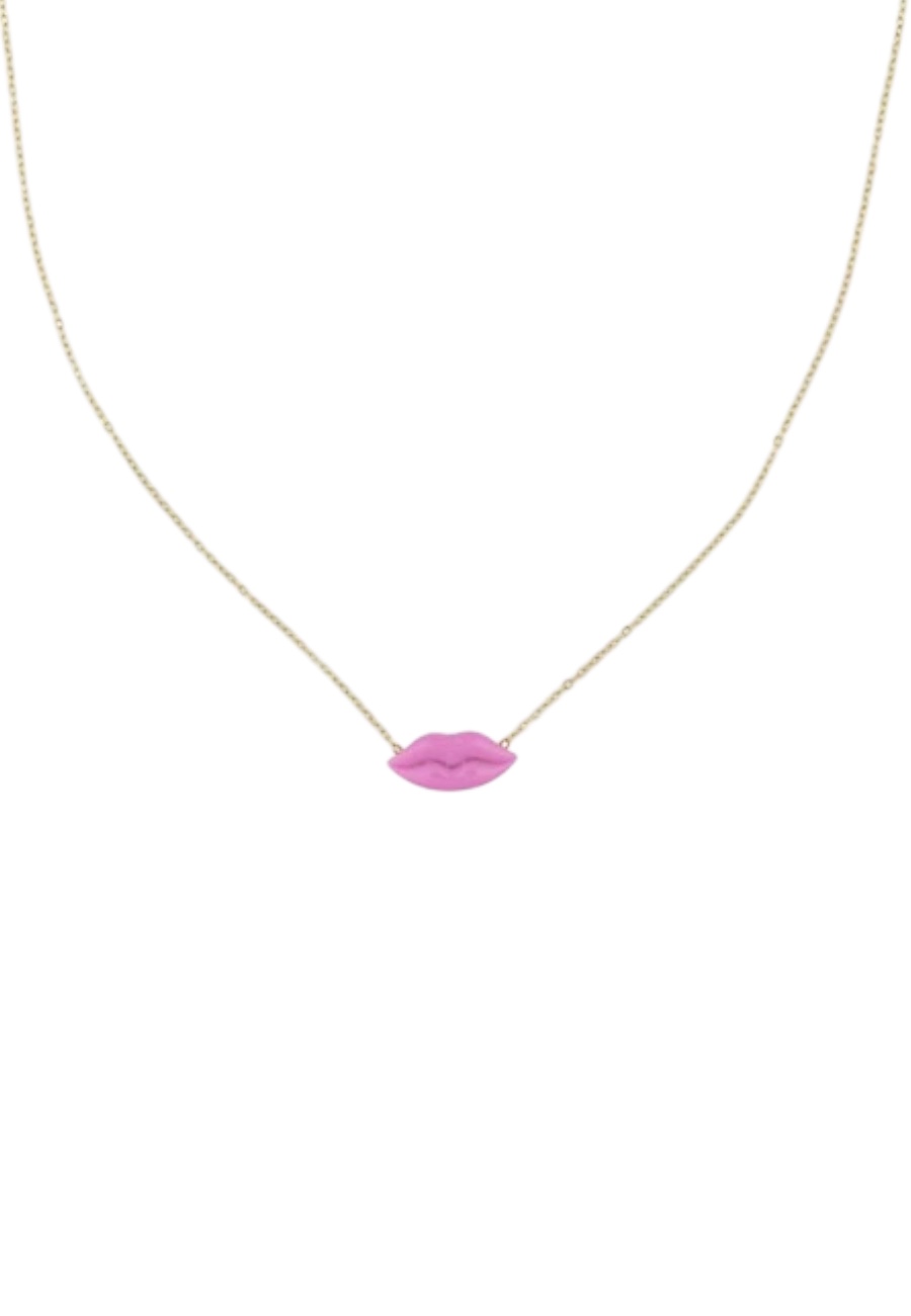 Goudkleurige korte ketting met mondje/kusje