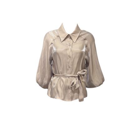 Poederroze metallic blouse met ballonmouwen