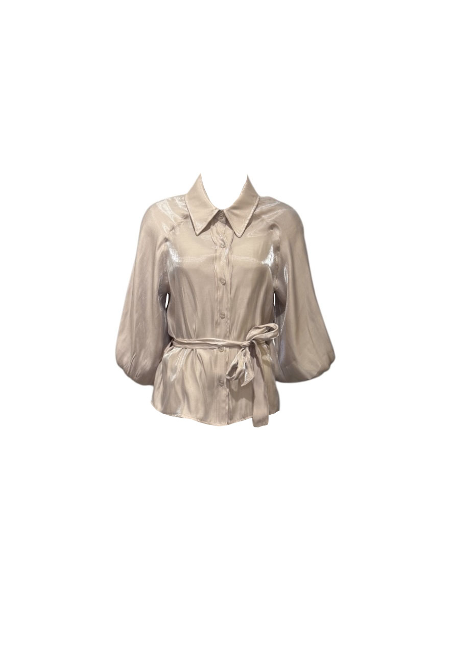 Poederroze metallic blouse met ballonmouwen