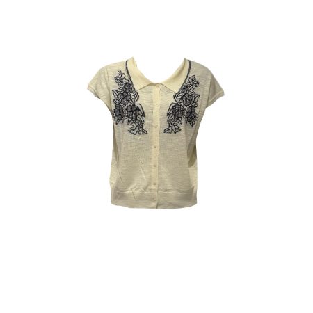 Lichtgeel linnen look vestje met borduursels