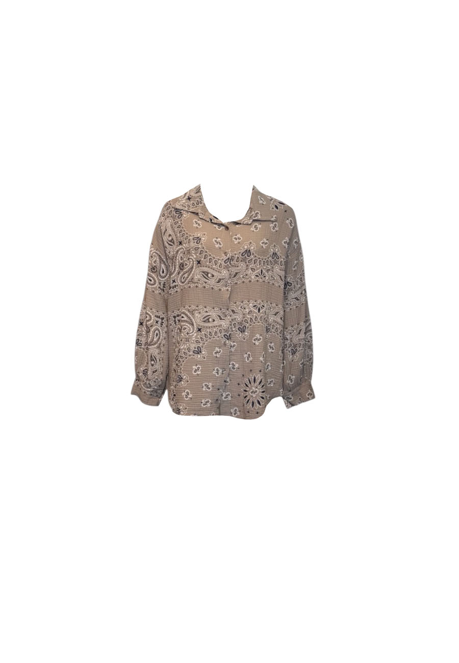 Beige oversized blouse wafelstof met paisley print