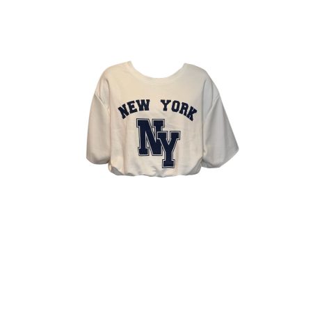 Off white cropped sweater korte mouw en opdruk