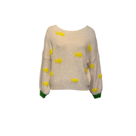 Ecru trui met visjes lange mouw