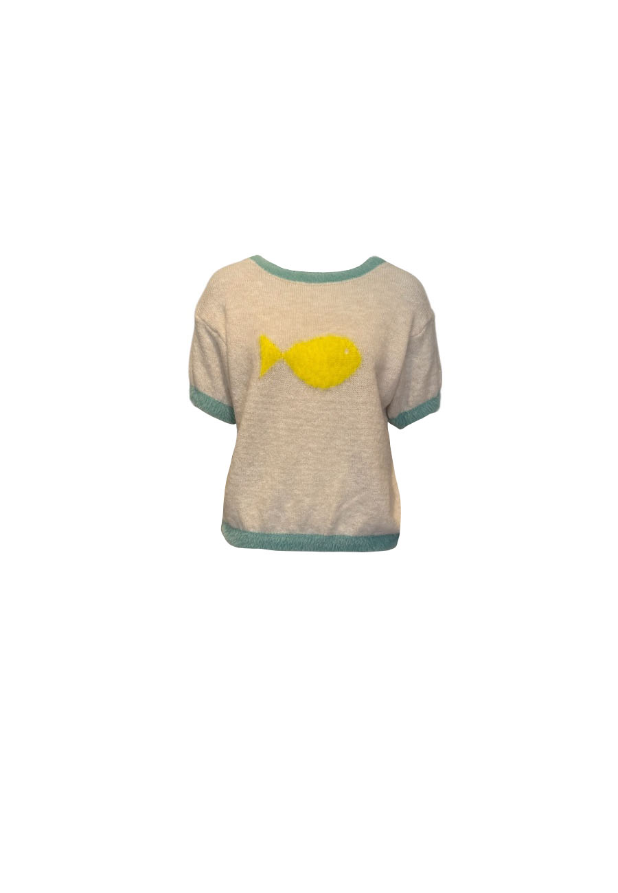 Ecru trui met vis korte mouw