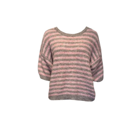 Roze/bruin streep trui korte mouwen