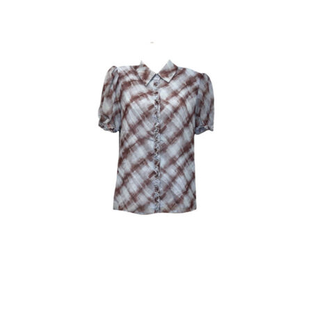 Voile blouse lichtblauw/bruin