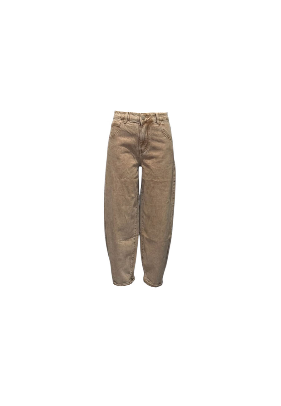 warm beige barrel jeans